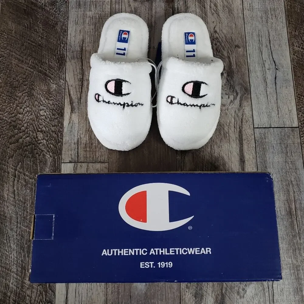 Champion Motel Slippers Youth Size 11 Terrycloth Girls Hard Sole Cushioned White